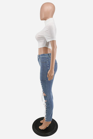 Lace-Up Cutout Straight Jeans