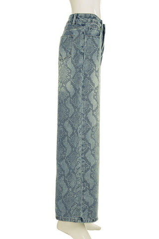 Snake-Print Straight Leg Jeans