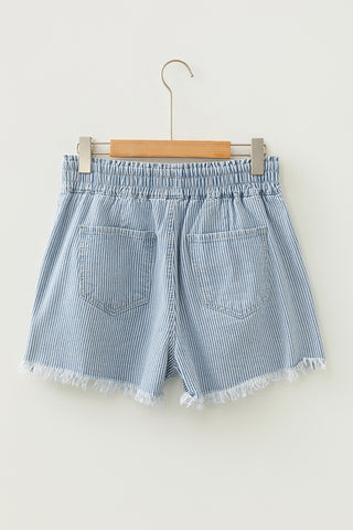 Striped Elastic-Waist Casual Shorts