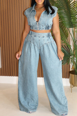Stylish Crop Top and Wide-Leg Pants Set