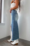 Distressed High-Low Denim Skirt