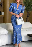 Puff Sleeve Floral Midi Dress