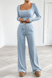 Striped Crop Top and Pants Set