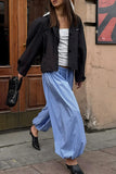 Elastic-Waist Wide-Leg Casual Pants