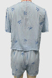 Tie-Front Striped Short Set
