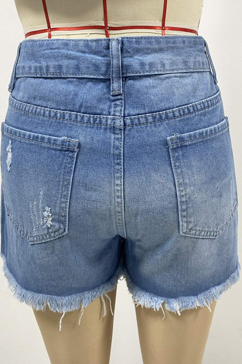 Distressed High-Waist Denim Shorts