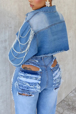 Pearl Embellished Denim Jacket
