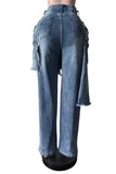 Distressed Jeans with Skirt Overlay