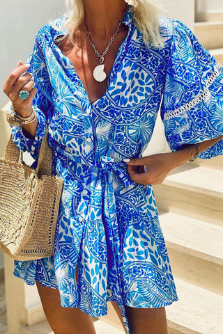 Boho Print Button-Down Mini Dress
