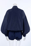 Tie-Neck Balloon Sleeve Short Set