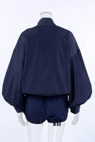 Tie-Neck Balloon Sleeve Short Set