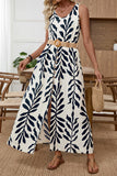 Leaf Print Sleeveless Casual Dress