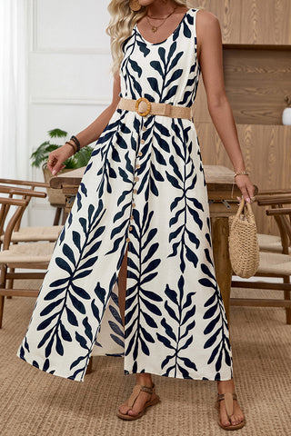 Leaf Print Sleeveless Casual Dress