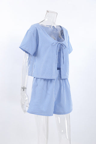 Gingham Button-Front Short Set