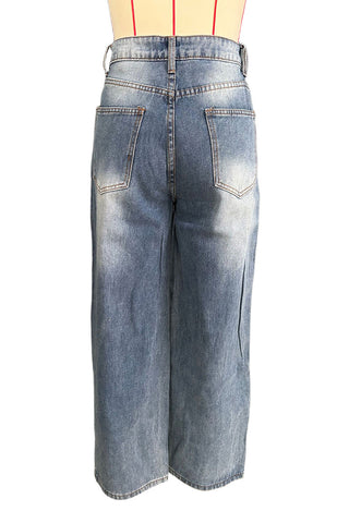 High-Waisted Ripped Straight Jeans