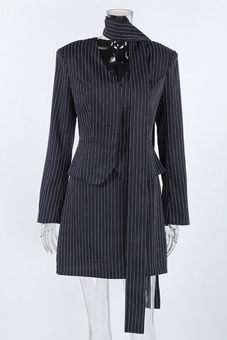 Striped Skirt Set with Tie Neck