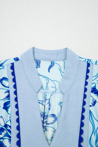 Floral Patterned Blouse with V-Neck