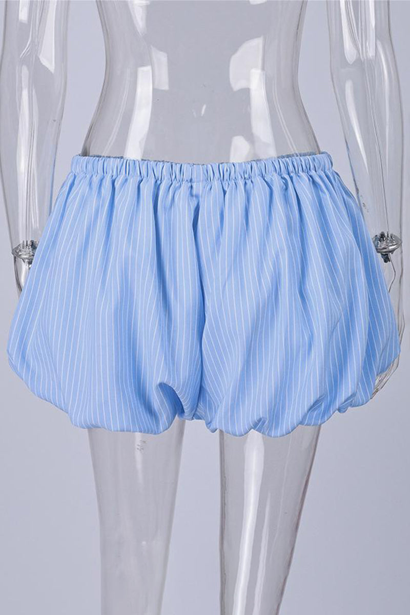 Striped Elastic Waist Casual Shorts