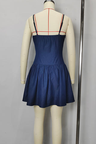 Buttoned Denim Fit-and-Flare Dress