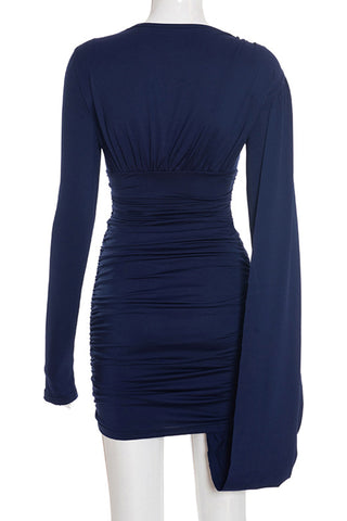 Draped Long-Sleeve Mini Dress