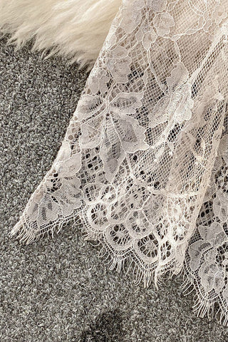 Lace-Trim Button-Front Denim Dress