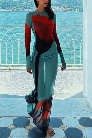 Maxi Dress with Artistic Print Design