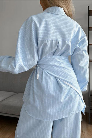 Striped Lace-Trim Pant Set