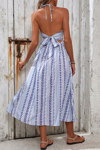 Striped Halter Tie Neck Casual Dress