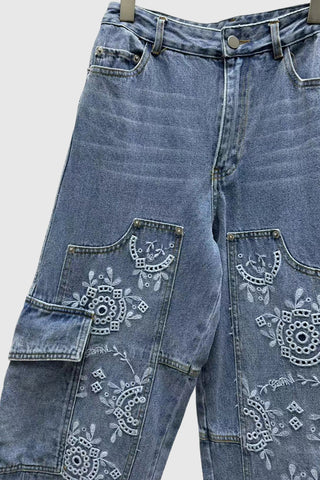 Patterned Straight Leg Jeans