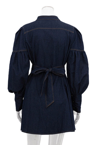 Button-Down Puff Sleeve Denim Dress