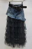 Layered Ruffle Denim Skirt