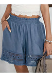Lace-Trimmed High-Waist Casual Shorts