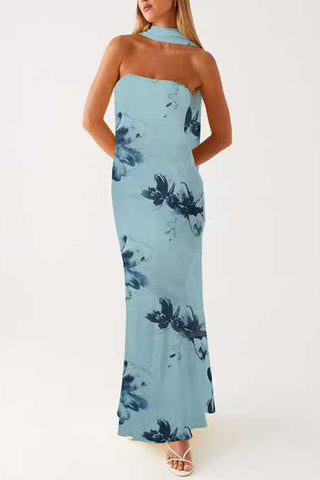Floral Halter Evening Dress