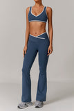 Plunge Neck Two-Piece Flared Pants Set