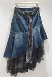 Asymmetric Denim Midi Skirt