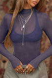 Sheer Long-Sleeve Mesh Blouse