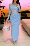 Off-Shoulder Mesh Evening Gown