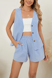 Checkered Button-Front Short Set