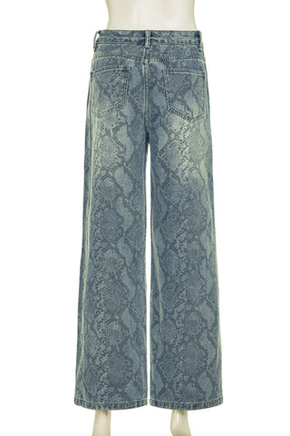 Snake-Print Straight Leg Jeans