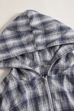 Zip-Up Plaid Shacket with Drawstring Waist