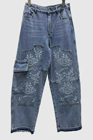 Patterned Straight Leg Jeans