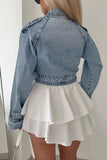 Belted Denim Blazer with Frayed Cuffs
