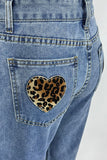 Leopard Heart Pocket Straight Leg Jeans