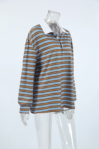 Striped Polo Long Sleeve Top