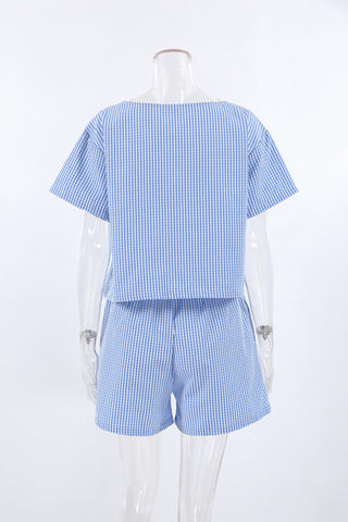 Gingham Button-Front Short Set
