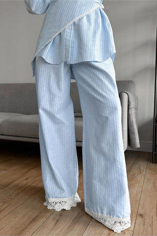 Striped Lace-Trim Pant Set