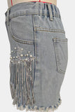 Embellished Fringe Denim Shorts