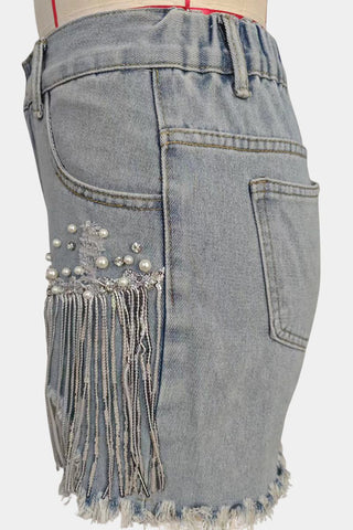 Embellished Fringe Denim Shorts