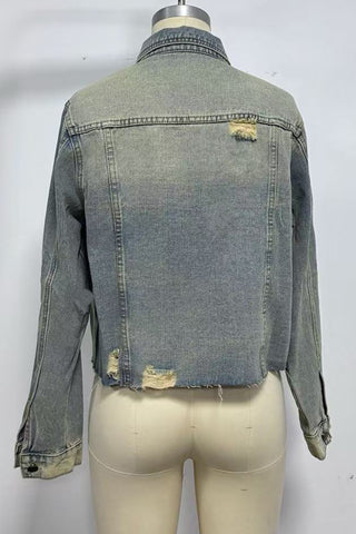 Distressed Denim Jacket with Button Closure