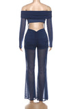 Off-Shoulder Sheer Panel Jumpsuit